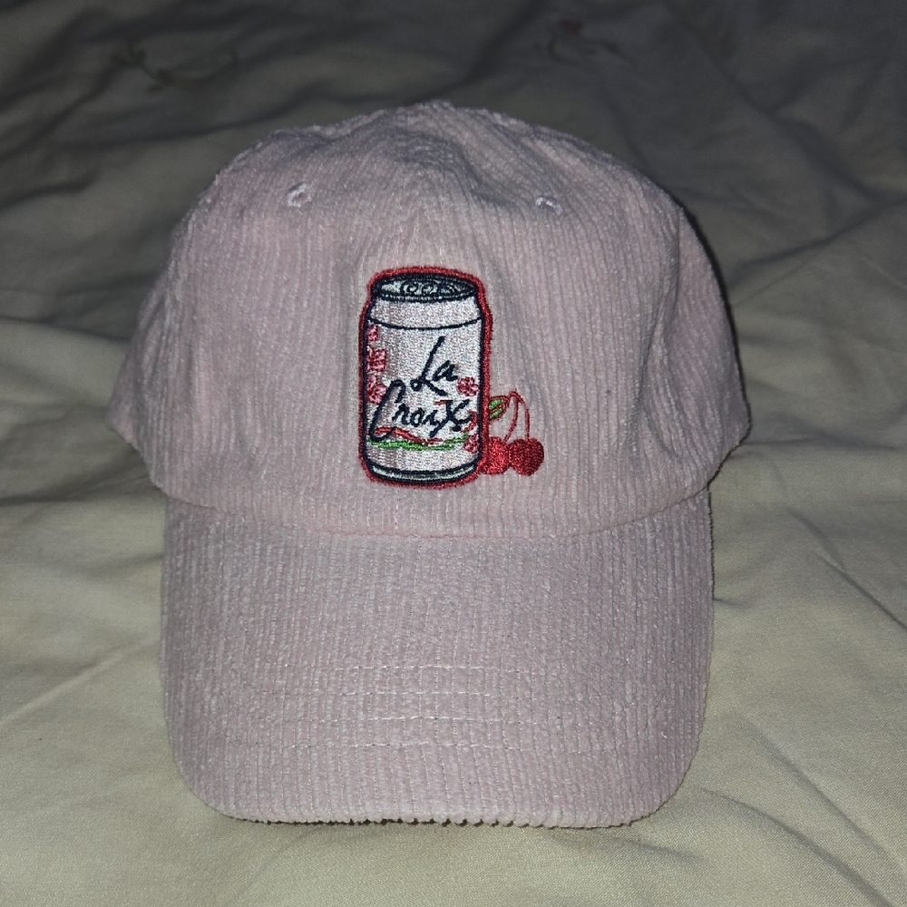 Pink Corduroy Cap with La Croix Patch 🟢🟢